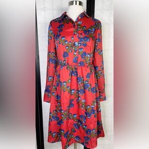Floral Red and Blue Long Sleeve Dress